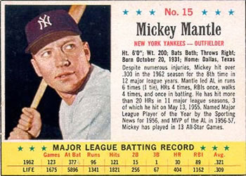 1963 Post Cereal #15 Mickey Mantle Front