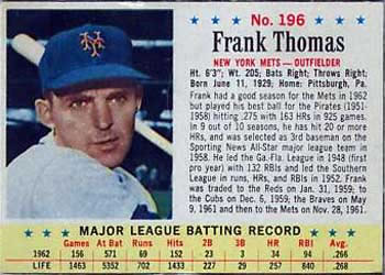 1963 Post Cereal #196 Frank Thomas Front
