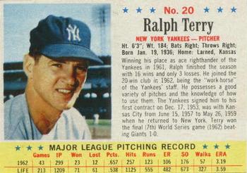 1963 Post Cereal #20 Ralph Terry Front