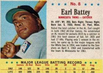 1963 Post Cereal #8 Earl Battey Front