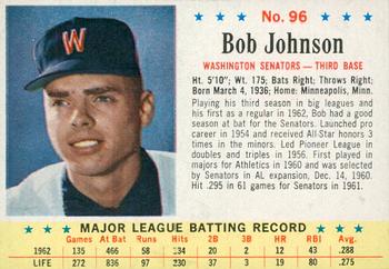 1963 Post Cereal #96 Bob Johnson Front