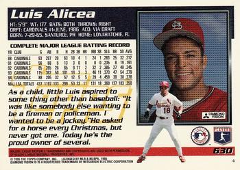 1995 Topps #630 Luis Alicea Back