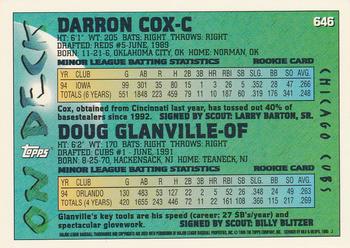 1995 Topps #646 Darron Cox / Doug Glanville Back
