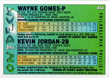 1995 Topps #654 Wayne Gomes / Kevin Jordan Back