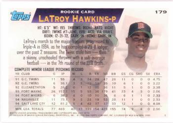 1995 Topps #179 LaTroy Hawkins Back