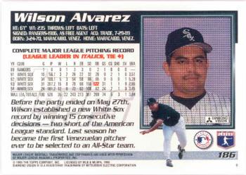1995 Topps #186 Wilson Alvarez Back