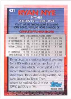 1995 Topps #421 Ryan Nye Back