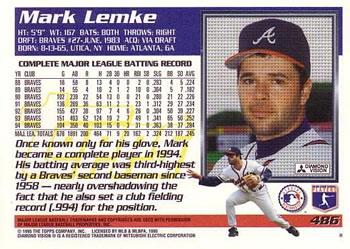 1995 Topps #486 Mark Lemke Back