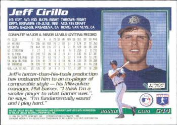 1995 Topps #544 Jeff Cirillo Back