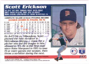 1995 Topps #617 Scott Erickson Back
