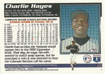 1995 Topps #81 Charlie Hayes Back