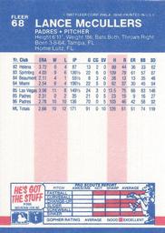 1987 Fleer Classic Miniatures #68 Lance McCullers Back