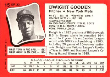 1986 Topps Kay-Bee Young Superstars of Baseball #15 Dwight Gooden Back