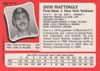 1986 Topps Kay-Bee Young Superstars of Baseball #19 Don Mattingly Back