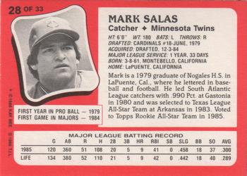 1986 Topps Kay-Bee Young Superstars of Baseball #28 Mark Salas Back
