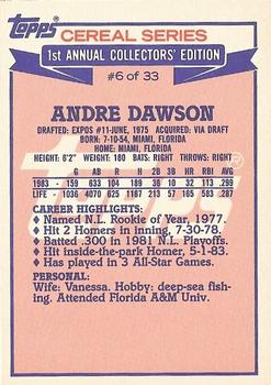 1984 Topps Cereal Series #6 Andre Dawson Back