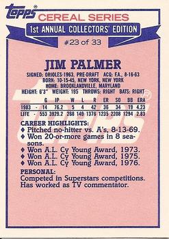 1984 Topps Cereal Series #23 Jim Palmer Back
