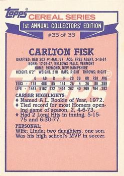 1984 Topps Cereal Series #33 Carlton Fisk Back