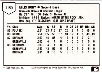 1989 ProCards Minor League Team Sets #1159 Ellis Roby Back