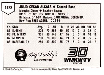 1989 ProCards Minor League Team Sets #1183 Julio Alcala Back