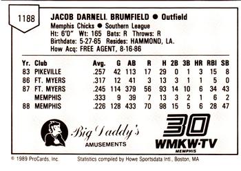 1989 ProCards Minor League Team Sets #1188 Jacob Brumfield Back