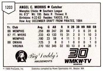 1989 ProCards Minor League Team Sets #1203 Angel Morris Back