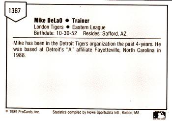 1989 ProCards Minor League Team Sets #1367 Mike Delao Back