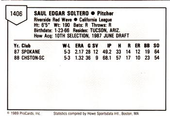 1989 ProCards Minor League Team Sets #1406 Saul Soltero Back