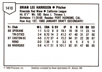 1989 ProCards Minor League Team Sets #1410 Brian Harrison Back