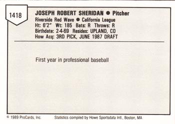 1989 ProCards Minor League Team Sets #1418 Bobby Sheridan Back