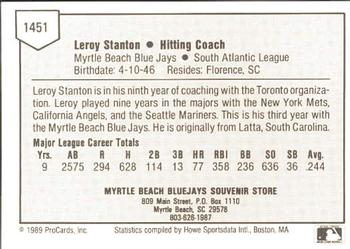 1989 ProCards Minor League Team Sets #1451 Leroy Stanton Back