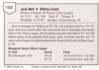 1989 ProCards Minor League Team Sets #1503 Jack Mull Back