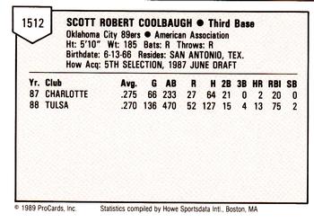1989 ProCards Minor League Team Sets #1512 Scott Coolbaugh Back