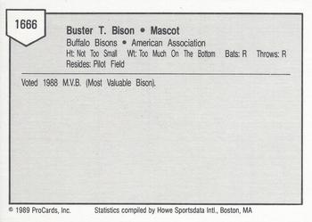1989 ProCards Minor League Team Sets #1666 Buster T. Bison Back