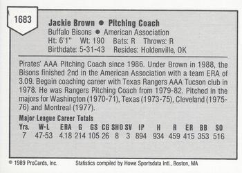 1989 ProCards Minor League Team Sets #1683 Jackie Brown Back