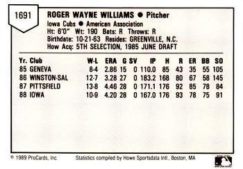 1989 ProCards Minor League Team Sets #1691 Roger Williams Back