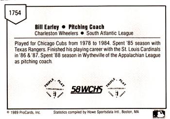 1989 ProCards Minor League Team Sets #1754 Bill Earley Back