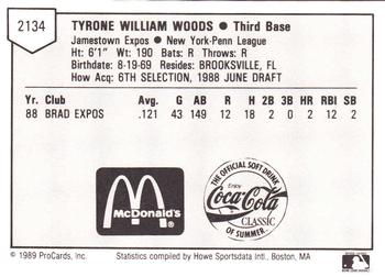 1989 ProCards Minor League Team Sets #2134 Tyrone Woods Back