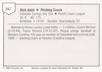 1989 ProCards Minor League Team Sets #247 Rick Adair Back