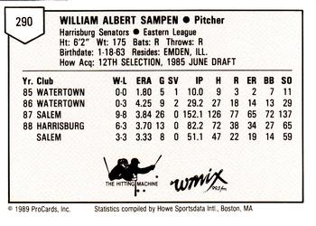 1989 ProCards Minor League Team Sets #290 Bill Sampen Back