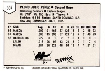 1989 ProCards Minor League Team Sets #307 Julio Perez Back