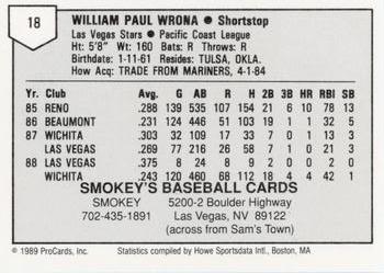 1989 ProCards Minor League Team Sets #18 Billy Wrona Back