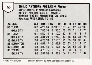 1989 ProCards Minor League Team Sets #55 Tony Fossas Back