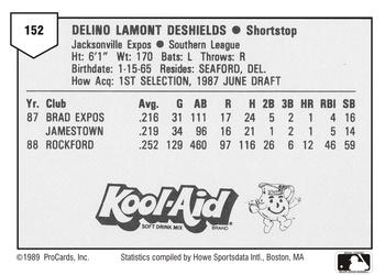 1989 ProCards Minor League Team Sets #152 Delino DeShields Back
