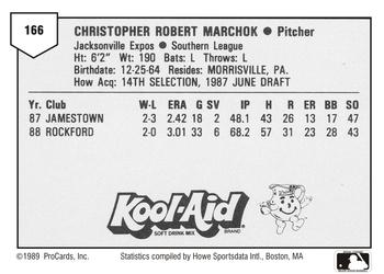 1989 ProCards Minor League Team Sets #166 Chris Marchok Back