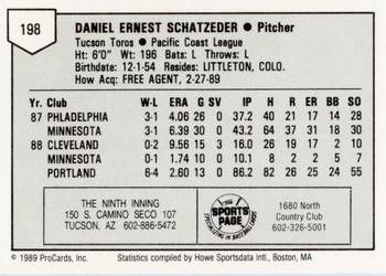 1989 ProCards Minor League Team Sets #198 Dan Schatzeder Back