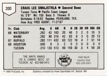 1989 ProCards Minor League Team Sets #200 Craig Smajstrla Back