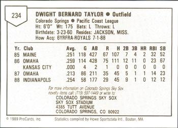 1989 ProCards Minor League Team Sets #234 Dwight Taylor Back