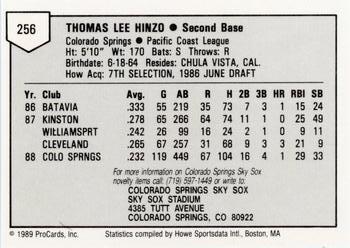 1989 ProCards Minor League Team Sets #256 Tommy Hinzo Back