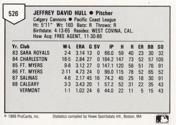 1989 ProCards Minor League Team Sets #526 Jeff Hull Back